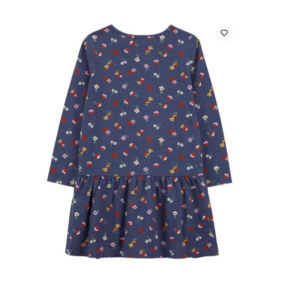 CARTERS NWT Girls Size 10 Floral Jersey Dress Navy Blue Red Long Sleeve - Picture 4 of 15